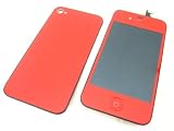 Apple iPhone 4 S 4S 4GS (no logo) ~ Red Full LCD Screen Display + Touch Screen Digitizer Front Glass Plastic Lens Part Assembled Together + Full Plastic Glass Back Battery Cover Door Case Housing Fascia Plate Panel ~ Mobile Phone Repair Parts Replacement