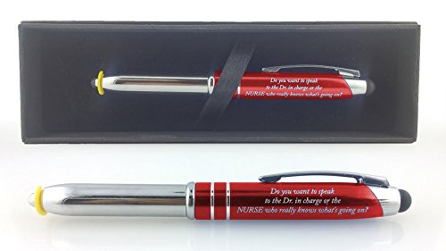 Nurse Gift Pen With Engraved Messaged - 3-In-1 Metal Ballpoint Pen, Tablet and Phone Stylus, And LED Flashlight - Red - By SyPen