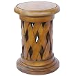 Handmade Asian Furniture - 19" Carved Acacia Wood Round End Table With Lattice Design & Rich Finish