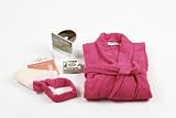 Bademantel Microfaser Super-Soft-Touch nach Öko-Tex Standard, Farbe: pink, Größe XL, unisex im Relax-Set inkl. Wellness-CD, Olivenseife, Peeling-Handschuh und Haarband, Ostergeschenke für Frauen