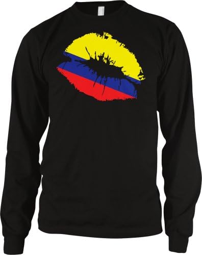 Colombia Flag Lips, Colombian Kiss Men's Thermal Shirt (Black, Medium)