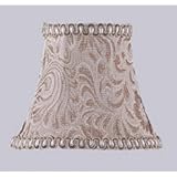Silk Bell Shaped Chandelier Clip On Lamp Shades - Antique Silver Damask with Fancy Trim - B1538