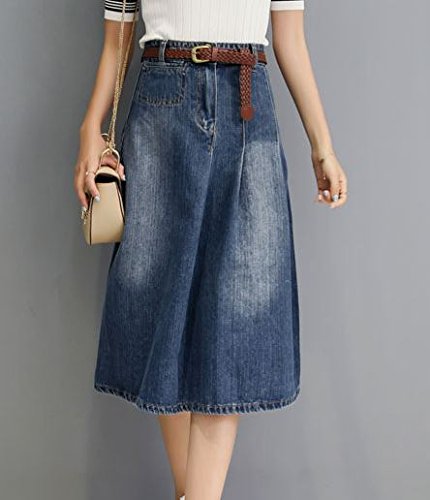 Aライン フレア ロング デニム スカート ブルー AF0510