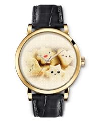 SPRAWL Aanalog Fashion Series Gold Ladies Watches of Genuine Black Leather Strap,Unique Wrist Watch for Women Girls Designed with Cookies of different shapes and gestures