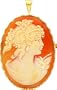 14K Yellow Gold Shell Cameo Pin Pendant Jewelry New |A