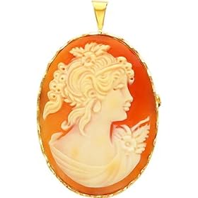 14K Yellow Gold Shell Cameo Pin Pendant Jewelry New |A by FindingKing