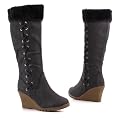 Trendstarke Keilabsatz Stiefel Anthrazit (KF7006)