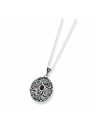 Sterling Silver Marcasite & Garnet Locket w/Chain