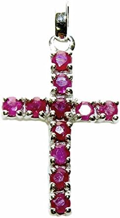 14K White Gold Ruby Cross shaped Pendant