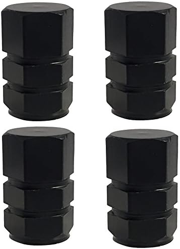 Hexagon Style Polished Aluminum Black Chrome Tire Valve Stem Caps (Pack of 4) by Kar People