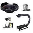 Opteka Deluxe "Skaters" Package (Includes the OPT-SC37FE Platinum Series 0.3X HD Ultra Fisheye Lens, X-GRIP Camcorder Handle, & 3 Watt Video Light) for Sony DCR-SR68 DCR-SR88 Sony HDR-CX110 cx150 CX300 cx350 cx500v cx550v XR150 HDR-XR350V HDR-XR550V