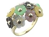 Multicolored Jade and Mother Of Pearl Floral Garden Ring, 14k Gold