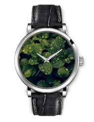 SPRAWL Aanalog Fashion Series Silver Ladies Watches of Genuine Black Leather Strap,Unique Wrist Watch for Women Girls Designed with green leaves