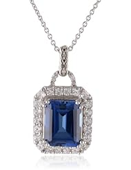 Sterling Silver Gemstone with Created White Sapphire and Diamond Pendant Necklace, 18"