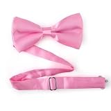 TopTie Mens Solid Pink Satin Banded Bow Tie, Breast Cancer Awareness Color