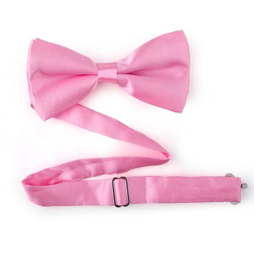 TopTie Mens Solid Pink Satin Banded Bow Tie, 