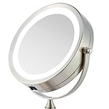 Ovente MDT70BR 7.0 inch Battery Operated LED Lighted Tabletop Vanity Makeup Mirror, 1x/8x Magnification, Nickel Brushed