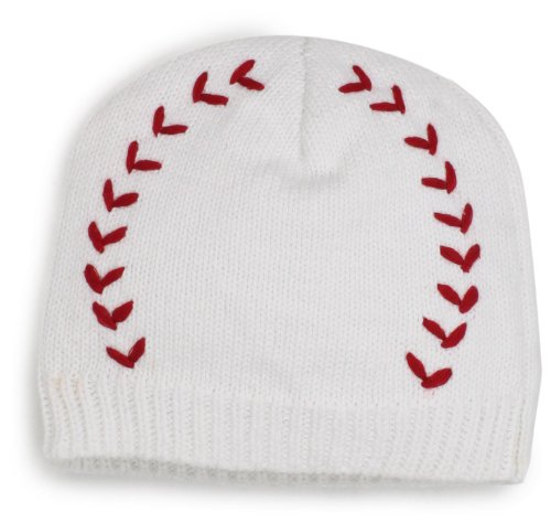 Mud Pie Newborn Baby-Boys Baseball Knit Cap, White/Red, 0-12 Months