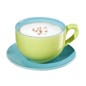 Jumbo 20 Oz Ceramic Cup and Saucer, Green Blue by OGGI Corp