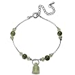 Handcarved Jade Bell Bead and Crystal Bracelet 7" with 2" Chain Extender