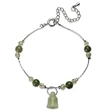Hand Carved Jade Bell Bead and Crystal Bracelet 7" with 2" Chain Extender