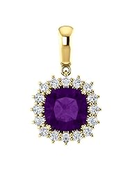 10K Yellow Gold 8.00x8.00mm Antique Cushion Cut Amethyst and Diamond Pendant -- LIFETIME WARRANTY