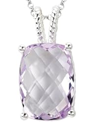 925 Sterling Silver High-Polish Finish Cushion-Cut Pink Quartz Pendant