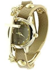 Geneva Platinum 12974512 Designer Inspired Fancy Cross Chain Faux Leather Watch-BONE