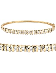 14k Yellow Gold 0.75 ctw Round Tapered Baguette-Cut Bangle Bracelet