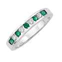 10K White Gold 0.14 ct. Diamond with Alternating 1/4 ct. Emerald Wedding Band