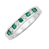 10K White Gold 0.14 ct. Diamond with Alternating 1/4 ct. Emerald Fashion Ring