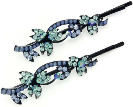 Kuugoods Women One Size Light Sapphire with Aqua Marine Blossom Bobby Pins