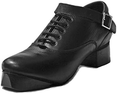 Evolution Unisex black leather Irish Dance Hard Shoes 4.5 WIDE FITTING UK - With FREE Drawstring Bag with Zip Pocket -