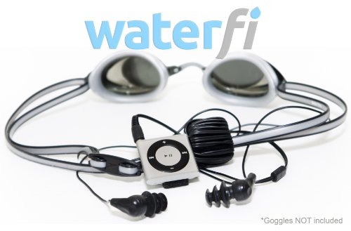 Waterfi 100% Waterproof MP3 Player Swim System - iPod Shuffle 4th Generation 2GB for Underwater Swimming & Water Sports + Waterproof Headphones and Mounting Straps Included - No Case Needed -