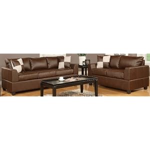 Bobkona Soft-touch Bounded Leather Match 2-pcs Set (Sofa and Loveset) in Walnut Color - F7312