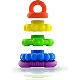 Stackable Teether Tower Toy- 5 Piece Interchangeable Set - Premium Food Grade Silicone- Fun, Educational Rings for Your Baby to Grow Into
