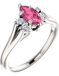 18K White Gold 8.00x4.00mm Marquise Cut Pink Tourmaline and Diamond Ring -- LIFETIME WARRANTY