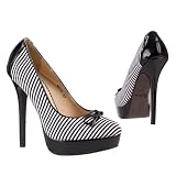 Damen Schuhe, PUMPS, HIGH HEELS PLATEAU STILETTO, 6512, Synthetik in hochwertiger Lack Leder Optikund Textil