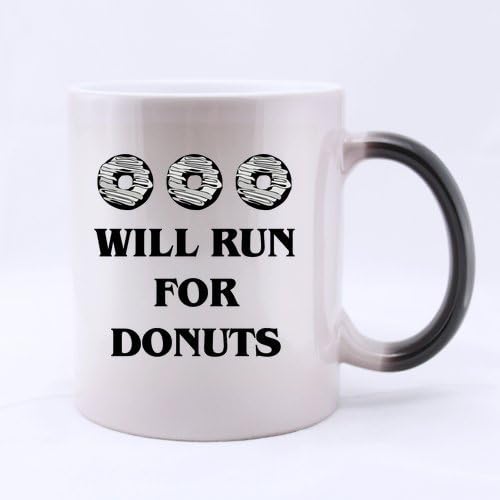 Funny Donut Mug - New Style Will Run For Donuts Morphing Coffee Mug or Tea Cup - 11 ounces