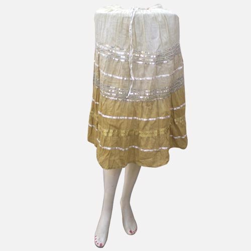Handmade Soft Color Cotton Skirts With Adustable Doori, Inside Lining, Sequins And Strips (Free Shipping) Skrt0015