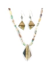 Elegant Flourite Necklace and Earrings Set - Hand Cut Flourite Stones with Sterling Silver Beads - Set Weights 235 carats