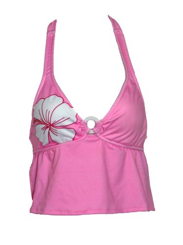 Island Soul Pink w/White Flowers Halterkini (Small)
