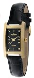 Peugeot Women's 3007BK Gold-Tone Black Leather Strap Watch