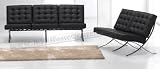 Barcelona Style Black Leather Contemporary Sofa Loveseat Living Room Set