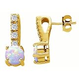 1.75 cttw 14K Yellow Gold Plated 925 Sterling Silver Lab Created Opal Earrings - Gold Plated Silver