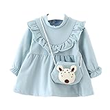 Candykids 女の子 フォーマル ドレス ワンピース 子供服 ガールズ ワンピース チュニック リボン あったか 子供 キッズ 長袖 女の子 ガールズ ワンピース (70cm, ブルー)