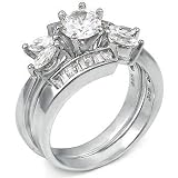 Cubic Zirconia Silver Wedding Ring Set - size 5
