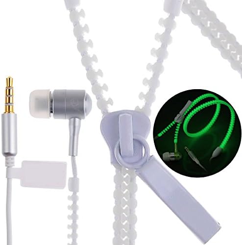 Zipper Stereo Earphone Headphone Earbuds Glow in the Dark Noctilucence with Microphone for Iphone/iphone/ipod/pc (White)