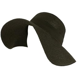 UPF 50 Sun Beach Hat Floppy Ribbon 3-5/8" Brim Black