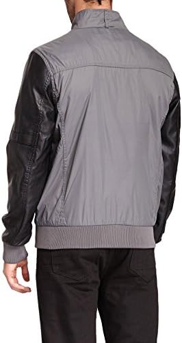 Xray Jeans Mens Nylon Jacket PU Sleeves (L, Grey/Black)
